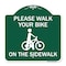 Signmission Pavement Stencil Please Walk Your Bike on Sidewalk, Green & White Alum, 18" x 18", GW-1818-23338 A-DES-GW-1818-23338 - alternate 1